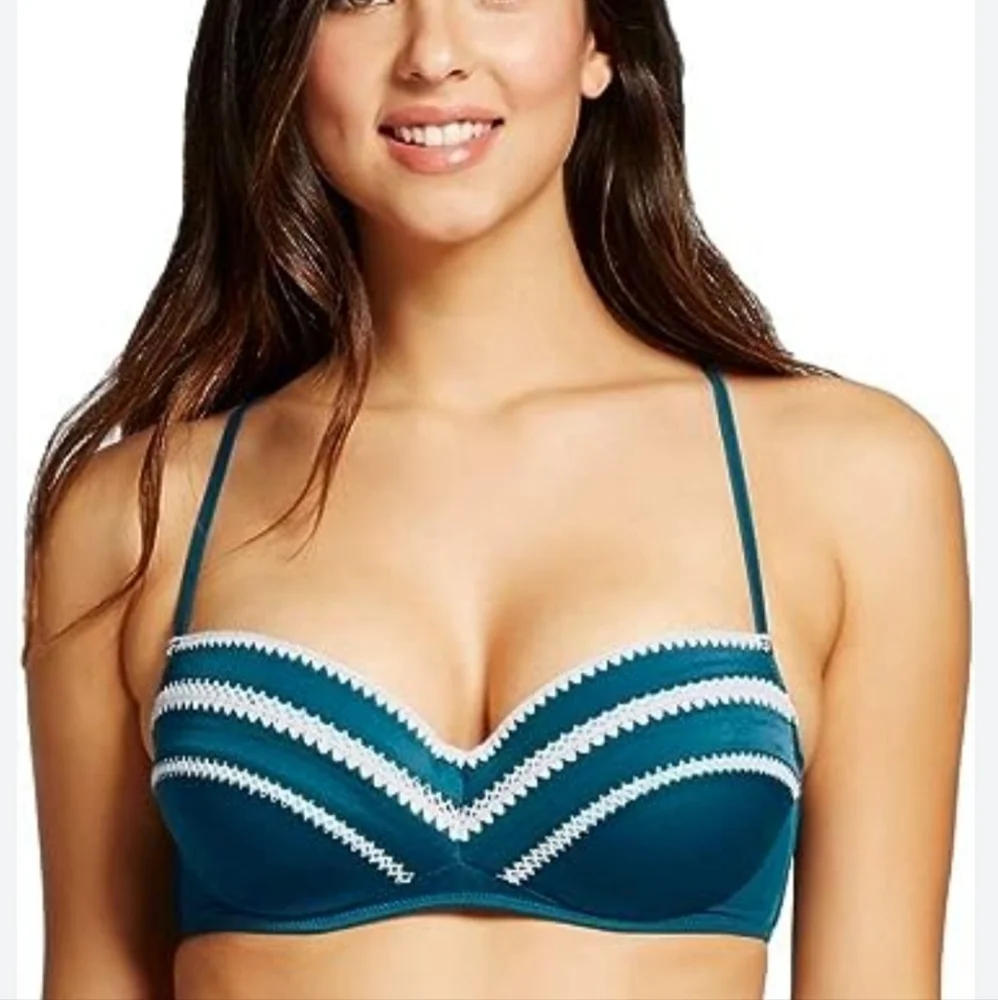 Shade and Shore teal green white stitched detail racetrack underwire 36B EUC